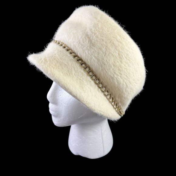 William Kitt White Wool Felt Hat with Chain Vintage 1960s Coronetta Italy - Picture 3 of 8